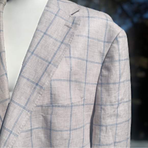 Tallia Linen Sport Coat 48 Long Slim-Fit Windowpane Blazer Coastal Preppy - Picture 7 of 15